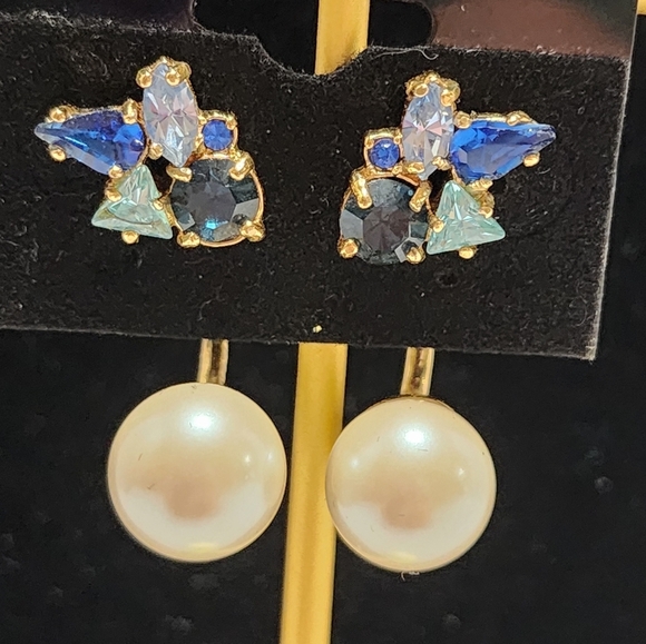 ♠ Kate Spade New York Sapphire and Aqua Marine Blue Stone Stud w\Pearl Jacket - Picture 7 of 16